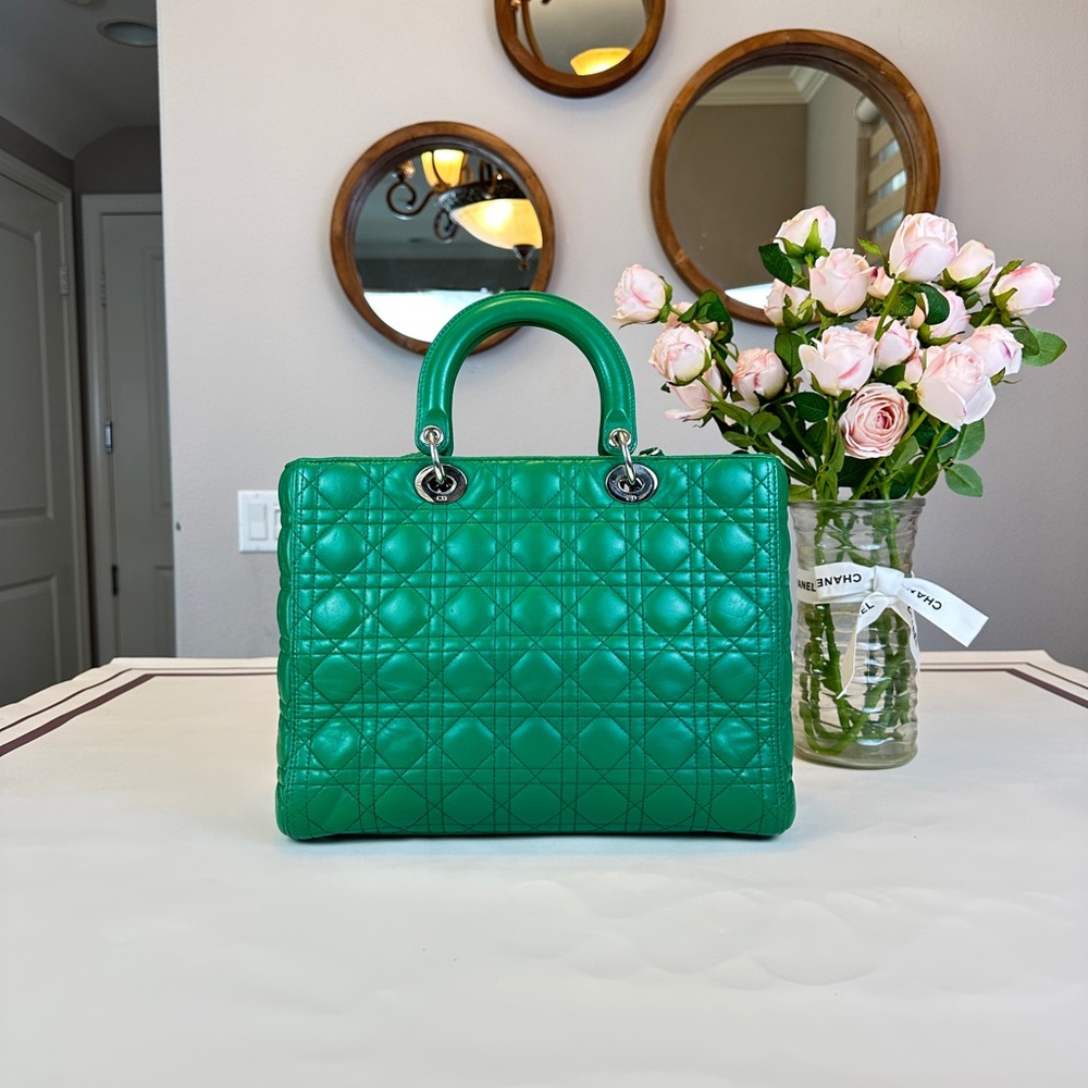 Dior Green Quilted Leather Lady Dior Top-Handle Shoulder Bag - Picture 2 of 16